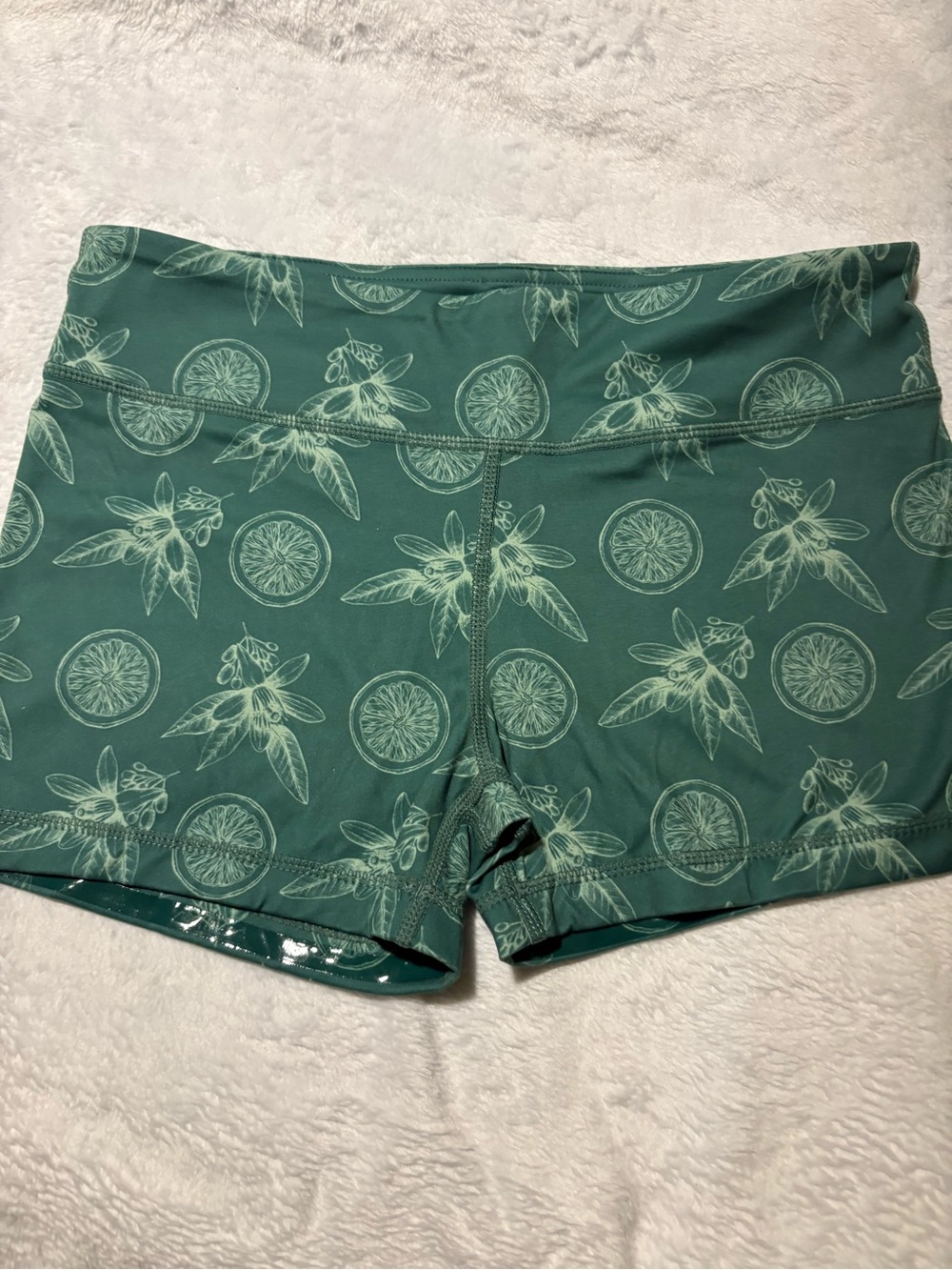 IAB MFG Women's Teal Citrus Print Active Booty Shorts - size 8/Medium